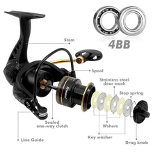 Load image into Gallery viewer, Frwanf Spinning Reel Saltwater-proof Fishing Reels Lighter Sturdy Ultra Smooth Aluminum Frame 4BB, 5.0:1 Gear Ratio 2000-7000H
