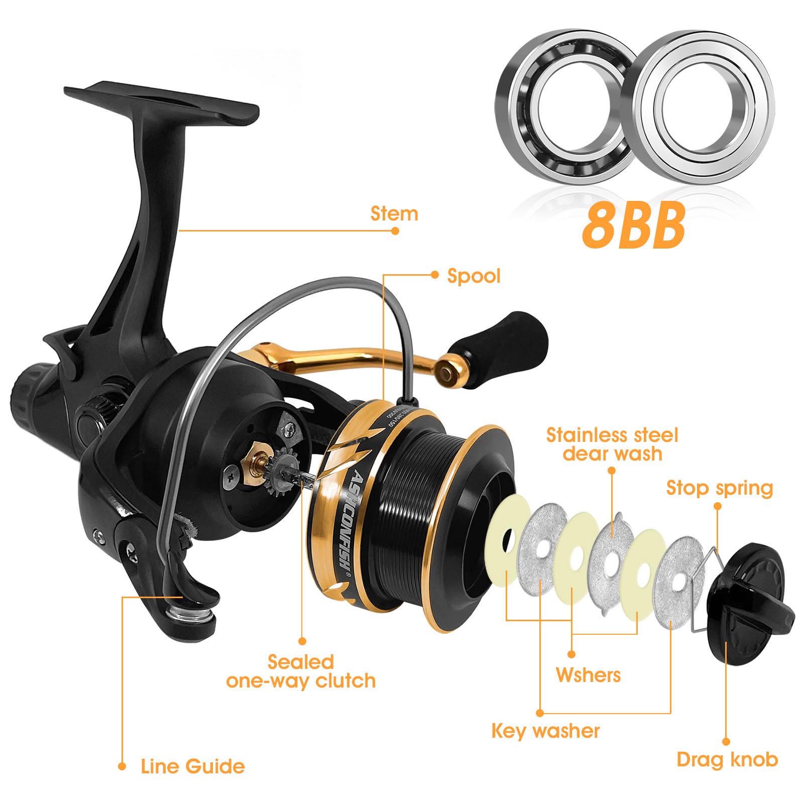 arrow 4000 double multiplying spinning fishing reel 80 yards Double Brake Design Fishing Reel 8KG Max Drag 8BB 4000-5000H CNC Aluminum Left/Right Interchangeable Fishing Wheel 5.0:1 SPARF40B8BA