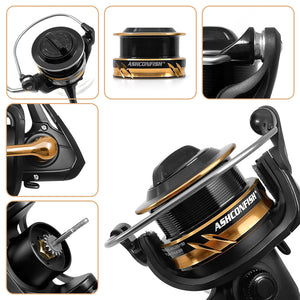 Ashconfish Spinning Fishing Reel, Graphite Body, 7+1 Stainless Steel BB, 5.0:1 Gear Ratio, Lightweight Spinning Reel for Freshwater Saltwater Fishing, Come with 109 yds Braided Line